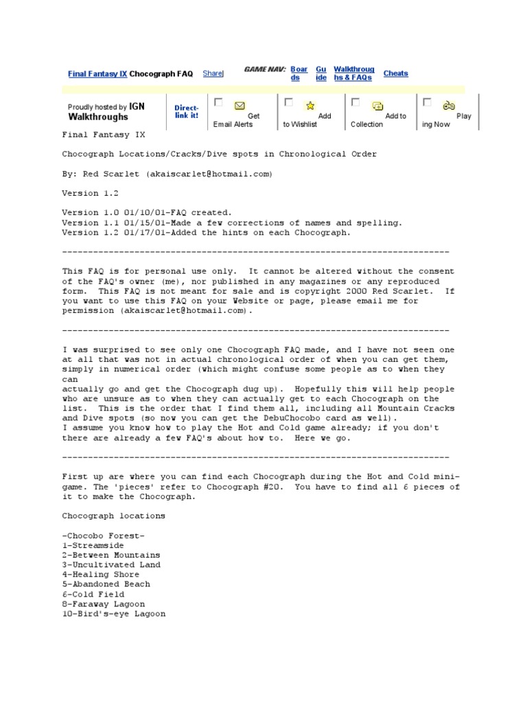 Final Fantasy IX Chocograph Guide | PDF | Lagoon | Strategy Guide