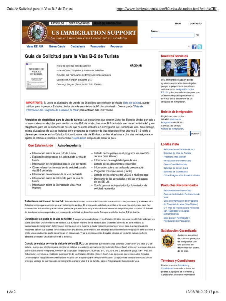 Guia de Solicitud para La Visa B 2 de Turista PDF | PDF | Residencia ...