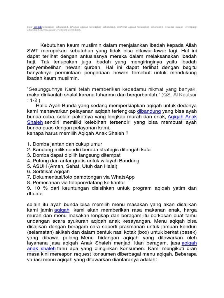Aqiqah Terlengkap Di Bandung 0822 6222 2676