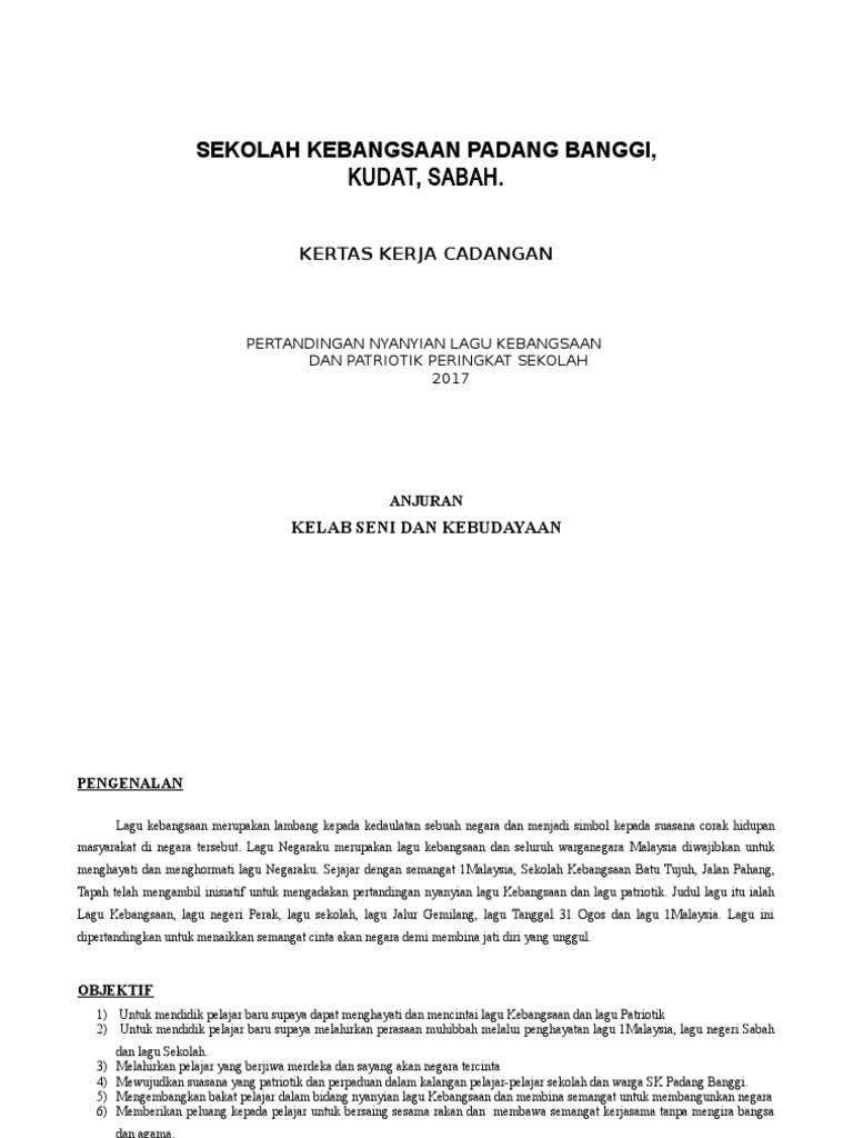Kertas Kerja Nyanyian Lagu Patriotik