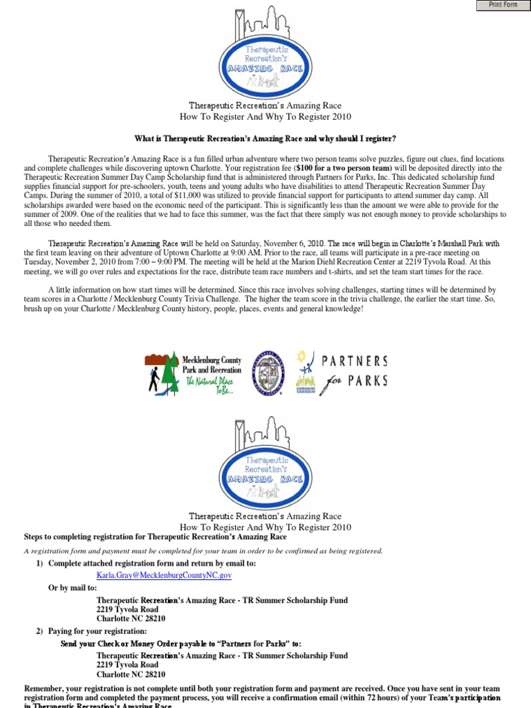 Registration Packet November 2010 | PDF | The Amazing Race | Recreation