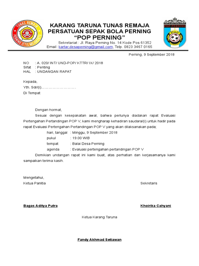 Contoh Undangan Rapat Evaluasi