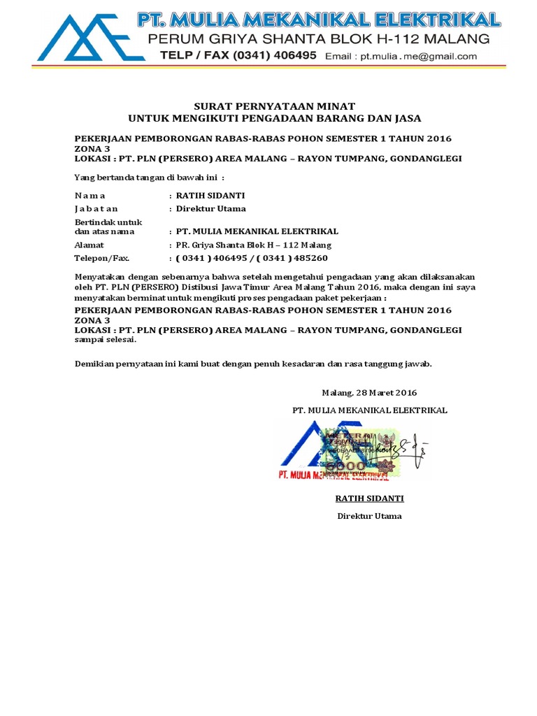 Surat Pernyataan Minat Pdf