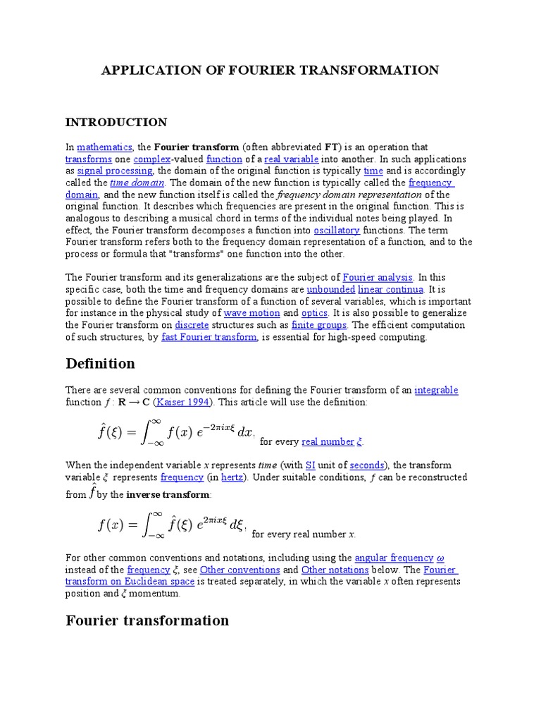 Applications of Fourier Transform | PDF | Fourier Transform ...