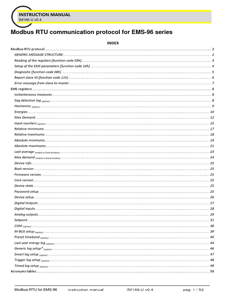Communication Protocol Modbus EMS-96 IM166-U v0.4 | PDF | Computer ...