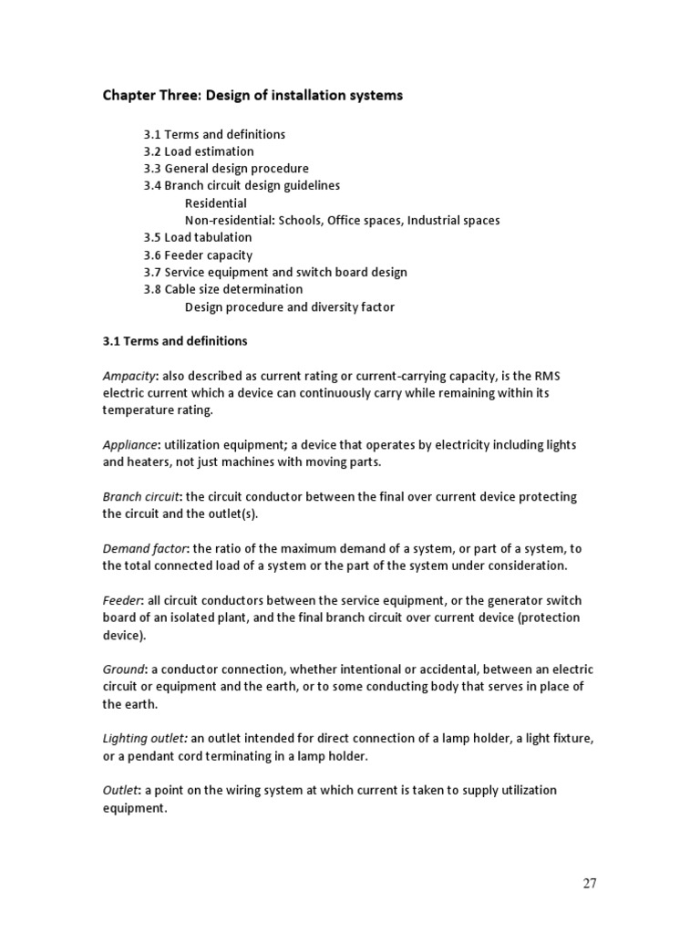 Chapter Three: Design of Installation Systems | PDF | Electrical Wiring ...