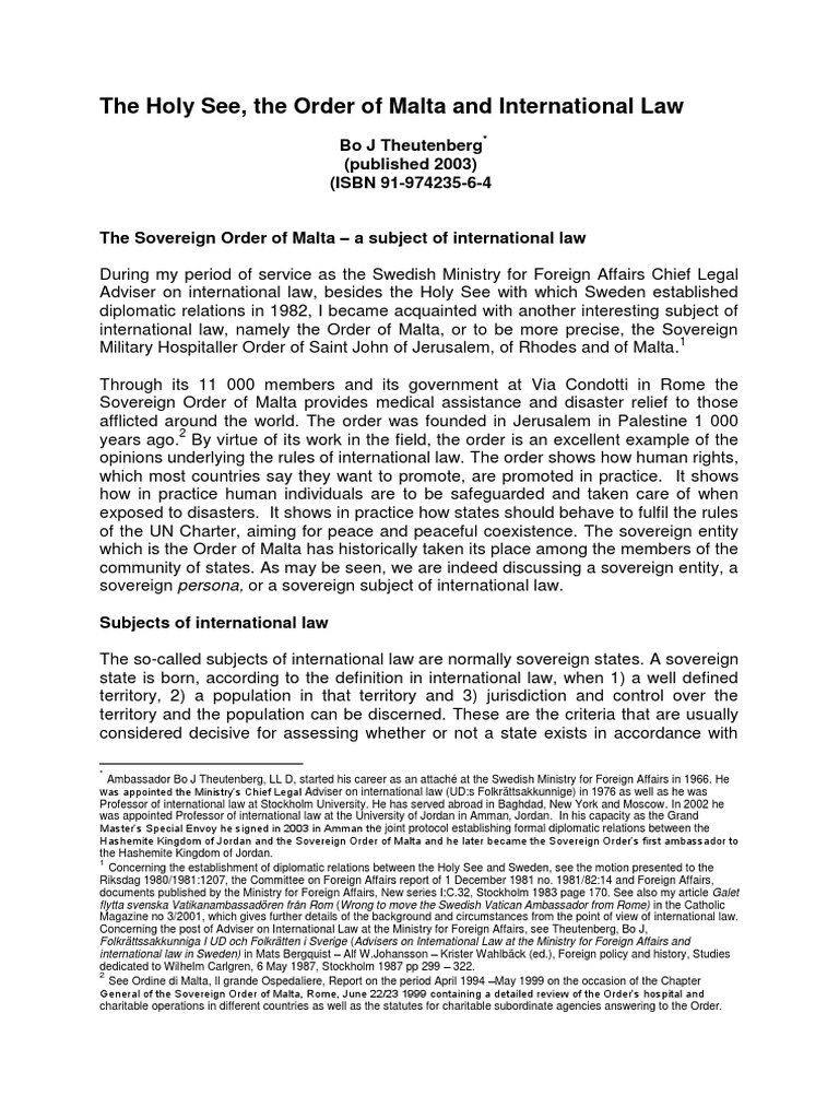 The Holy See The Order Of Malta And International Law Pdf Holy See Vatican City