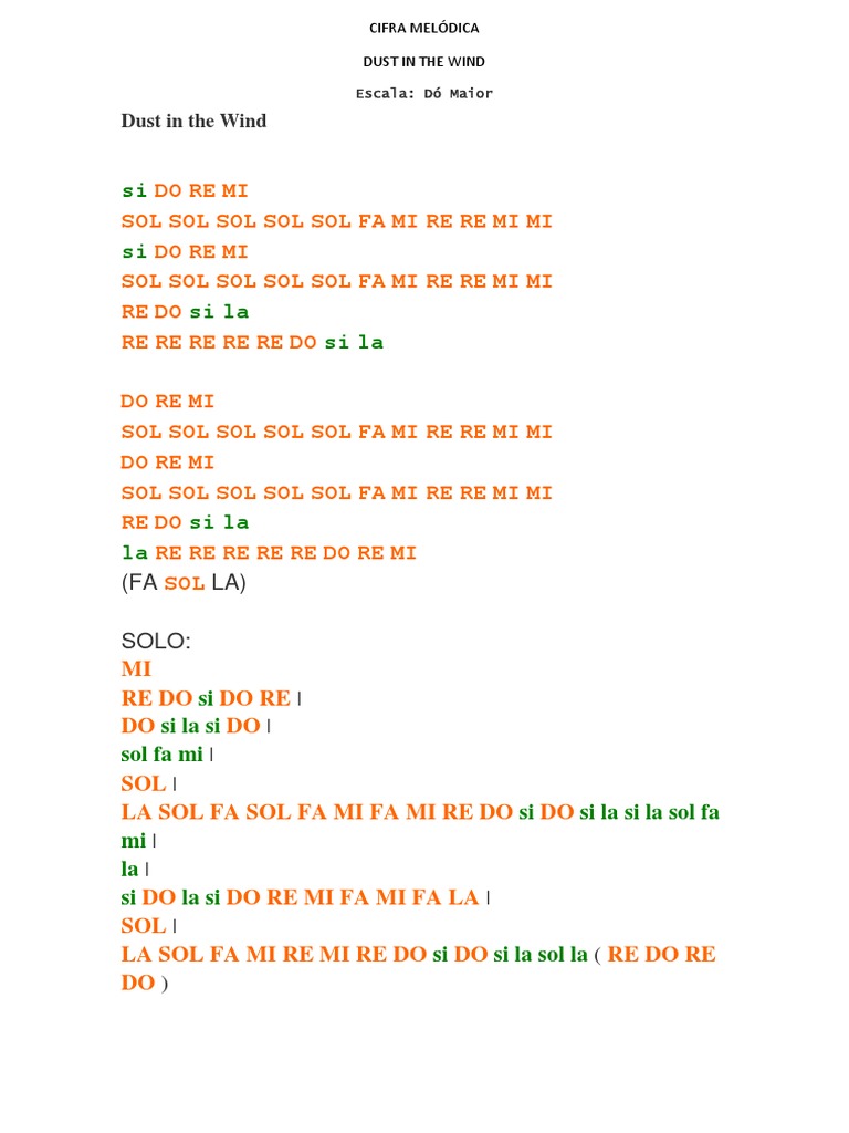 Cifra Melódica Dust in the Wind