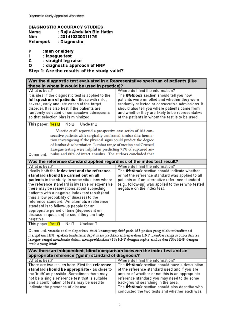 Diagnostic Accuracy of HNP Tests | PDF | Sensitivity And Specificity ...