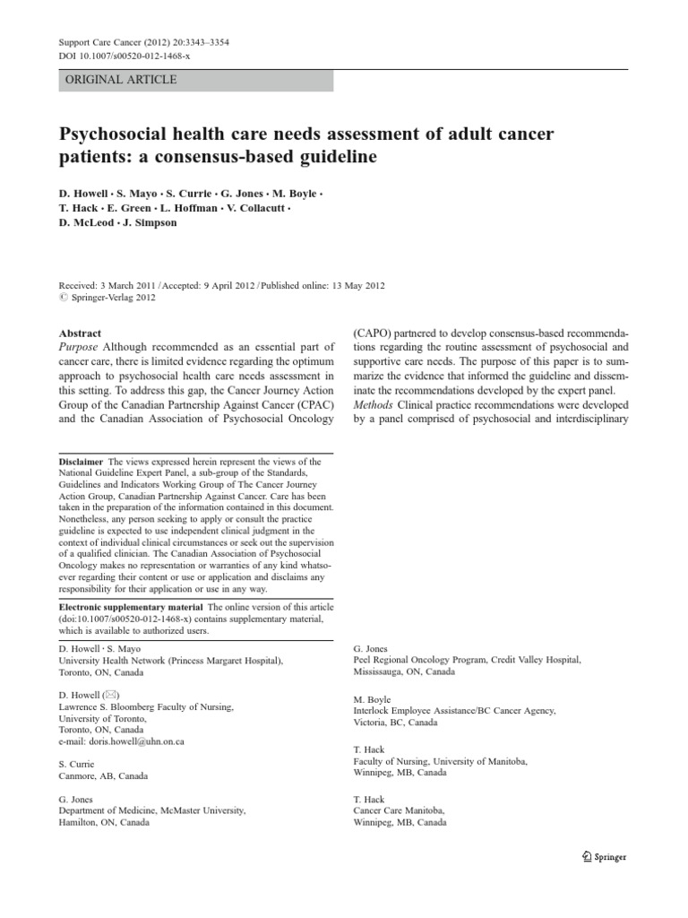 Psychosocial Needs in Adult Cancer Care | PDF | Psychosocial | Evidence ...