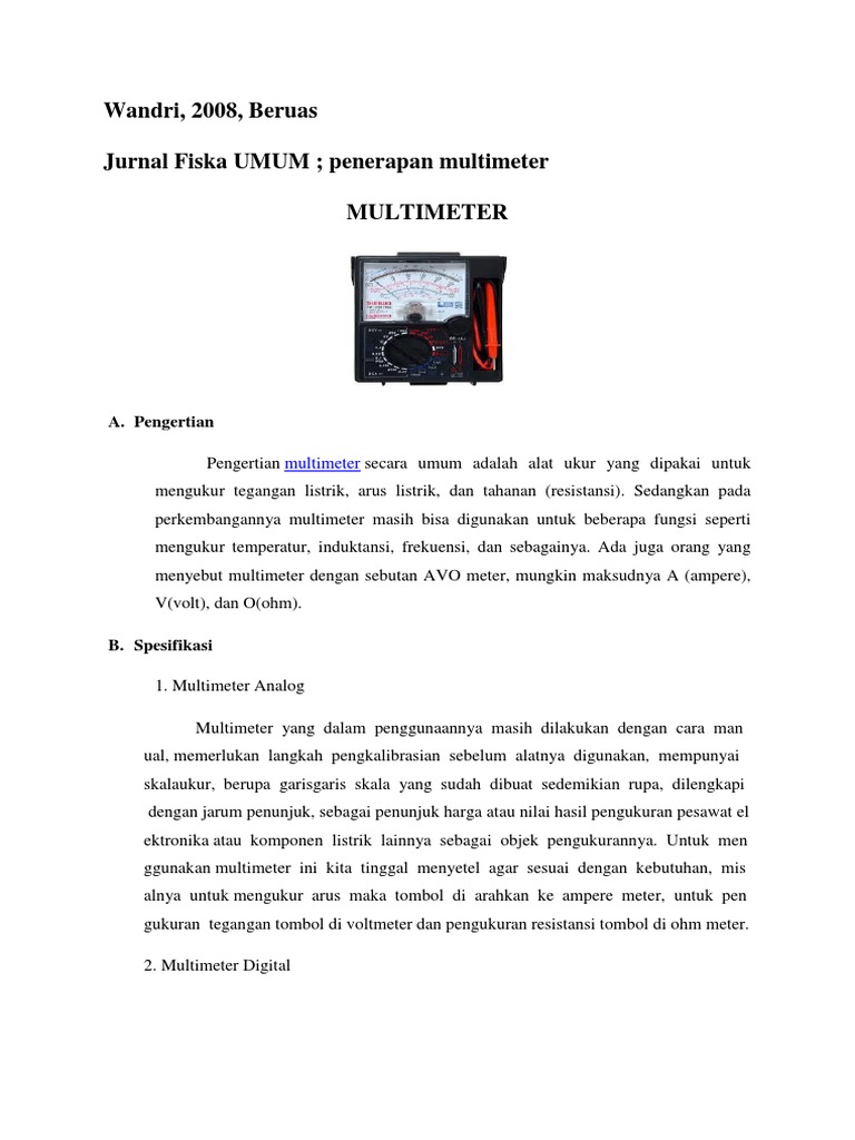 Wandri, 2008, Beruas, Jurnal Fisika Umum Penerapan Multimeter PDF