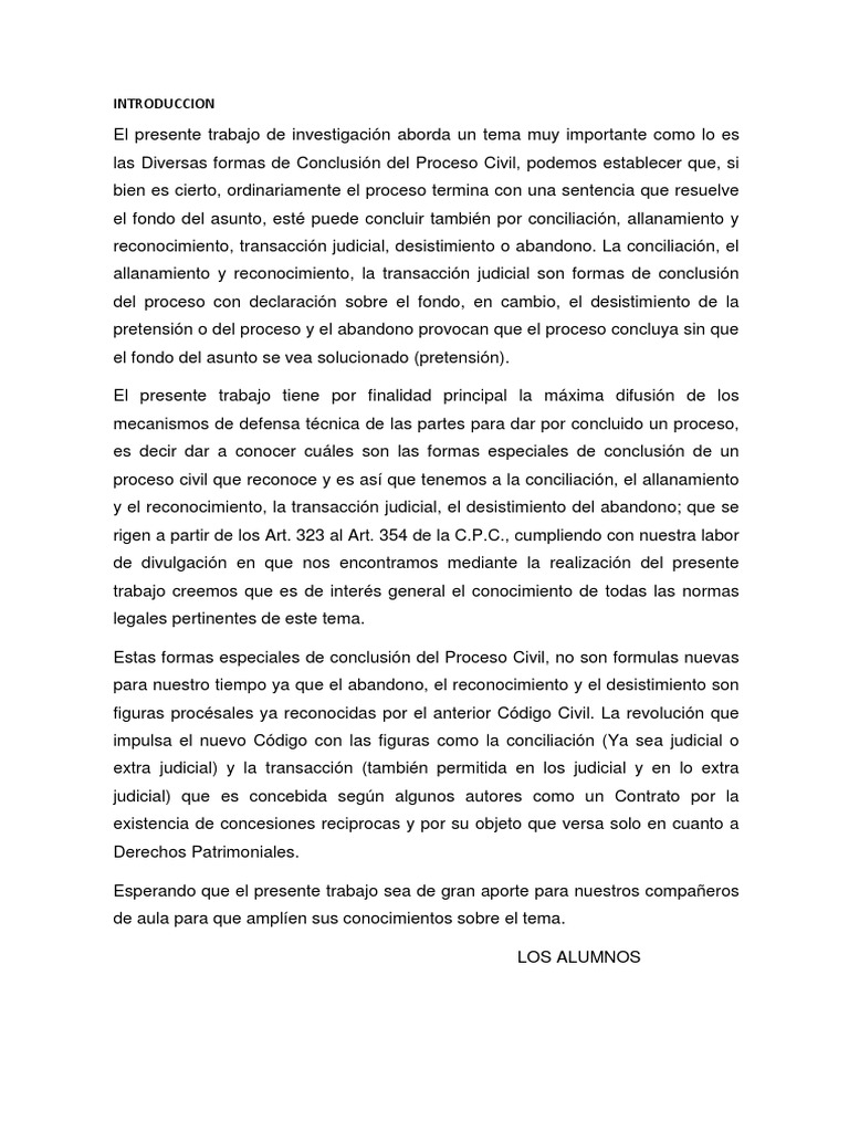 Formas de Conclusión del Proceso Civil | PDF | Ley procesal | Demanda ...