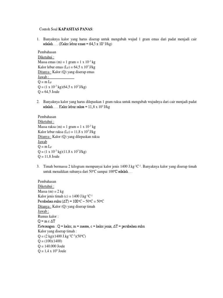 Contoh Soal Kapasitas Panas