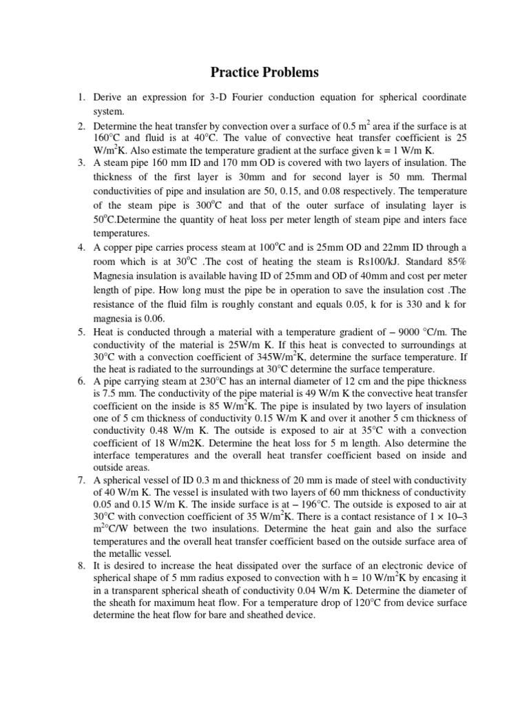 HT Practice Problems PDF PDF Thermal Conductivity Heat Transfer
