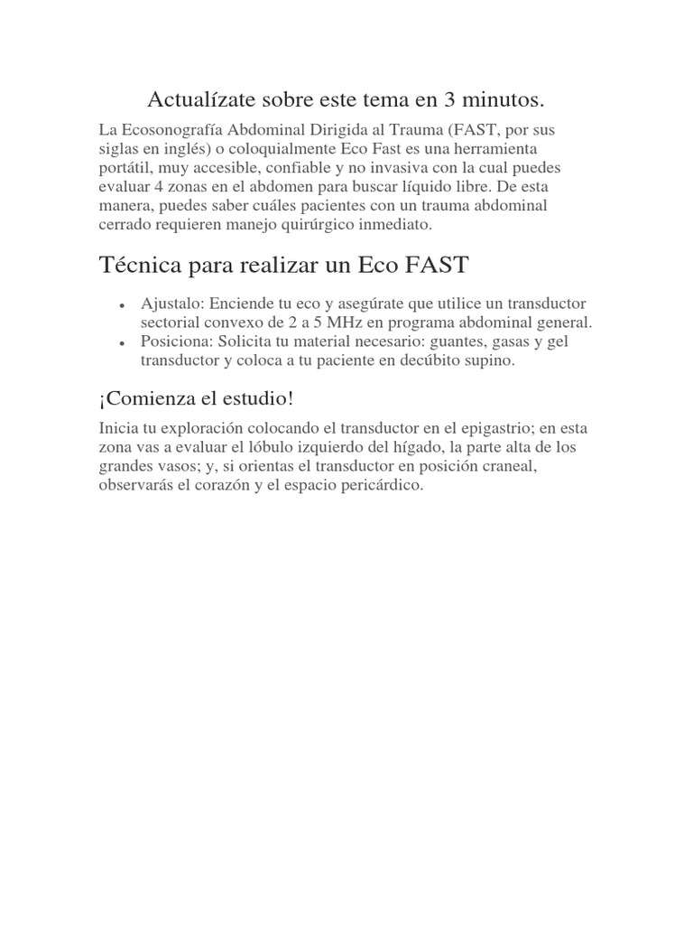 Protocolo Eco FAST en Trauma Abdominal | PDF | Lesión | Abdomen