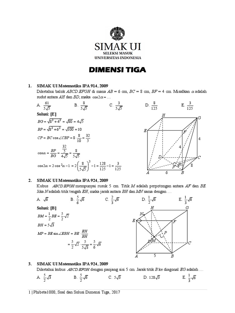 Soal Dimensi Tiga Simak Ui