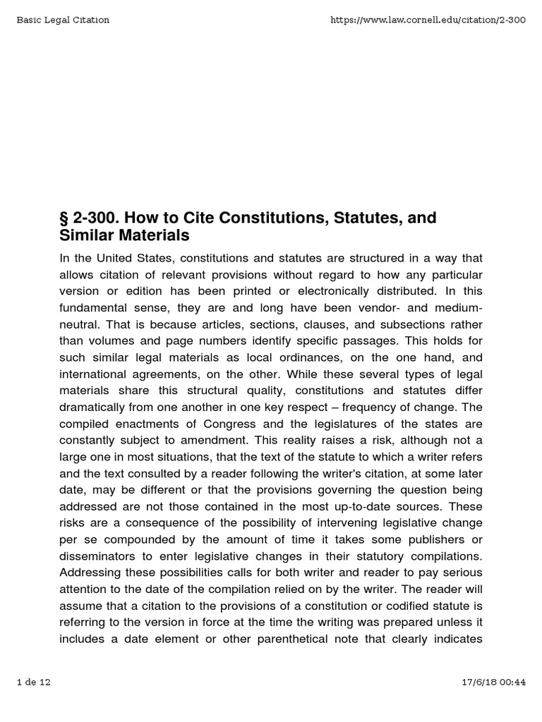 2300. How To Cite Constitutions, Statutes, and Similar Materials PDF