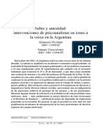 Saber y Autoridad: Intervenciones de Psicoanalistas en Torno A La Crisis en La Argentina