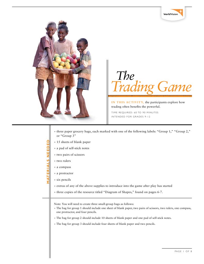The Trading Game - Activity | PDF