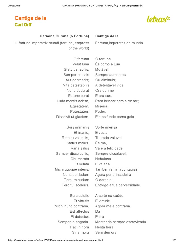 Carmina Burana (O Fortuna) (Tradução) - Carl Orff (Impressão) | PDF ...