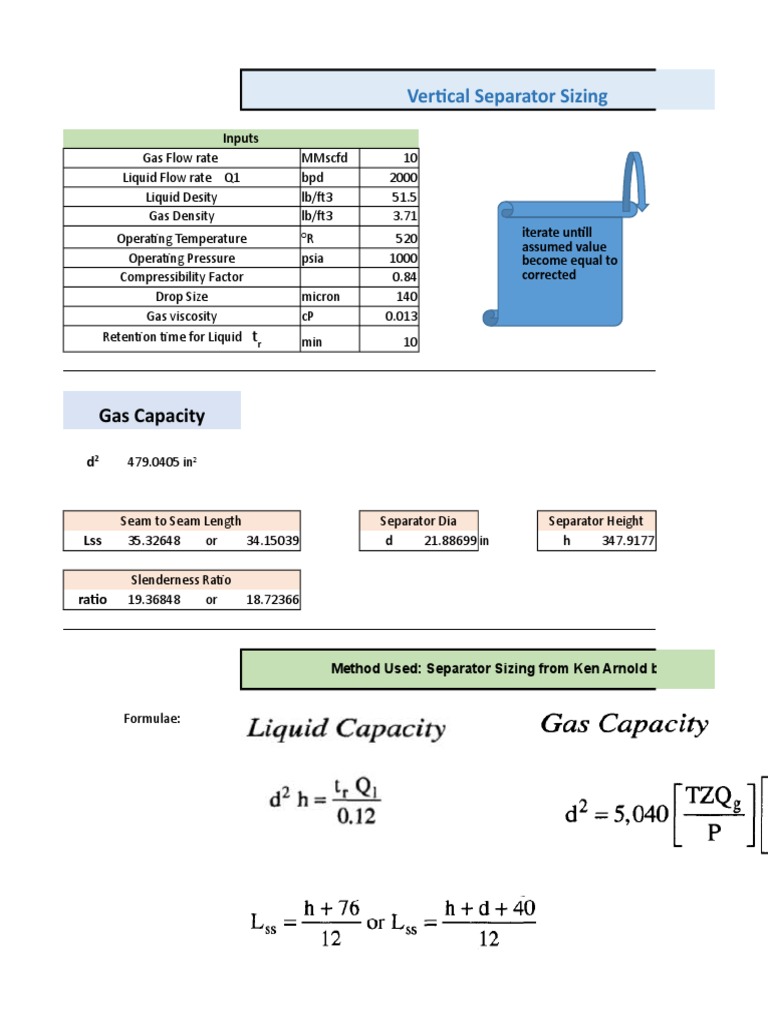 Vertical Separator Sizing Calculations | PDF
