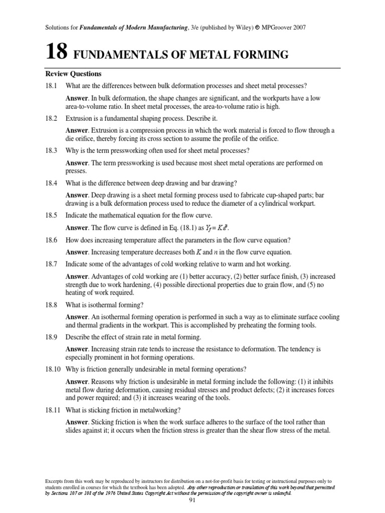 Fundamentals of Metal Forming: Review Questions | PDF | Deformation ...
