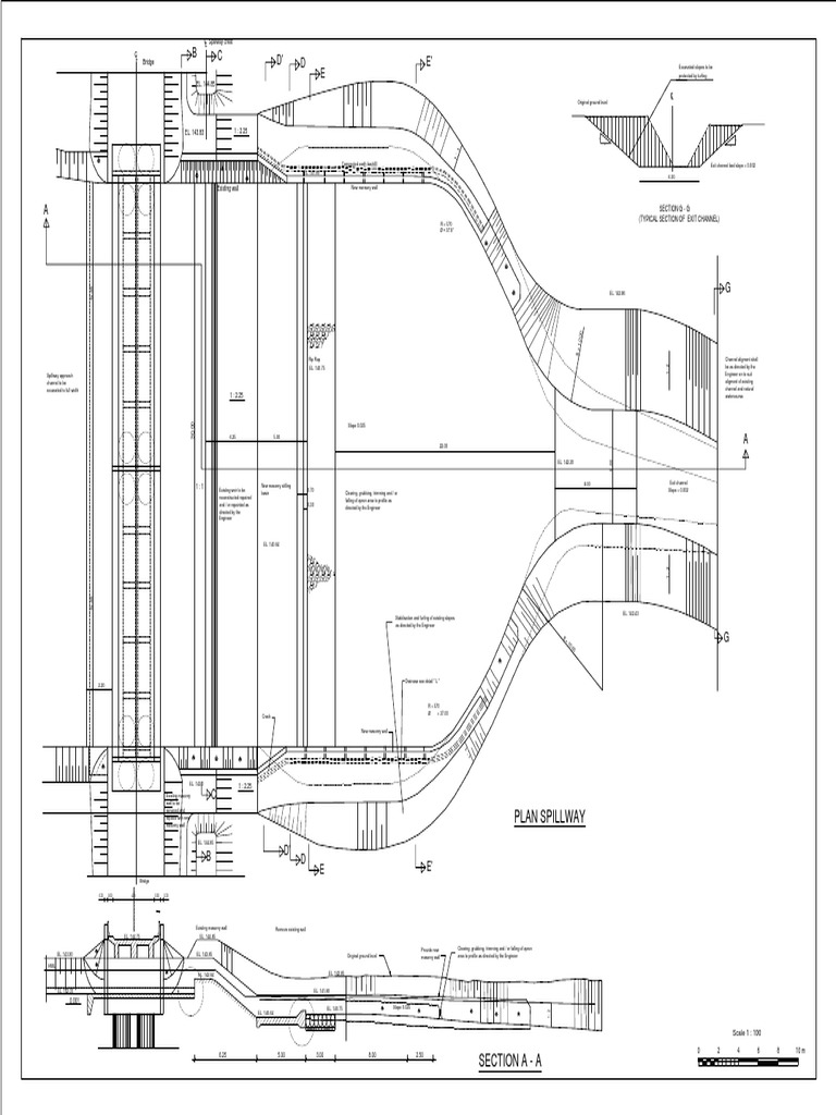 D D' E E' B C: Plan Spillway | PDF | Spillway | Hydrology And Urban ...
