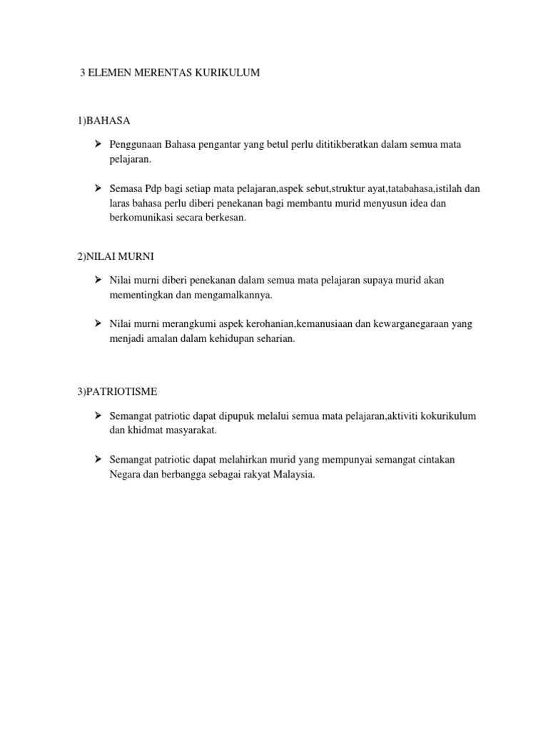 3 Elemen Merentas Kurikulum Pdf