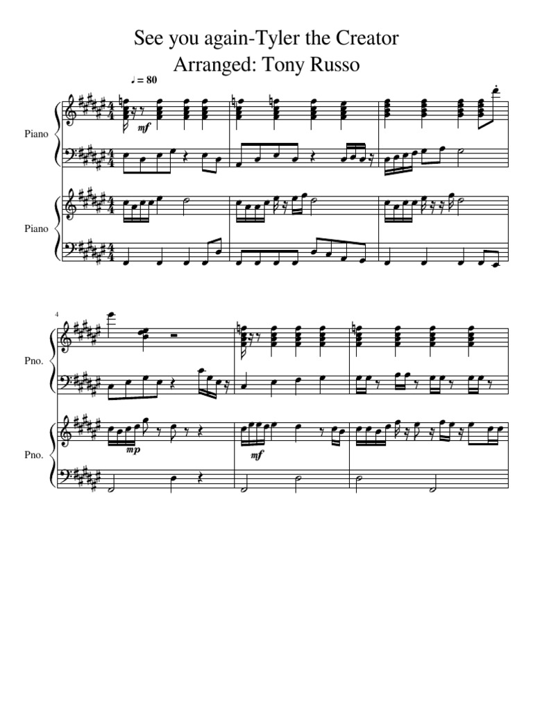 Tyler The Creator See You Again Piano Sheet Music Best Music Sheet