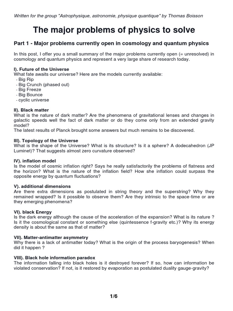 Major Unresolved Issues in Physics | PDF | Neutrino | Black Hole