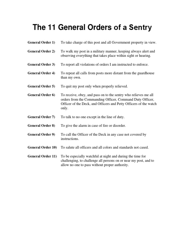 11 General Orders of A Sentry | PDF