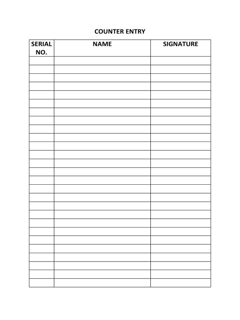 Counter Entry Log Template | PDF