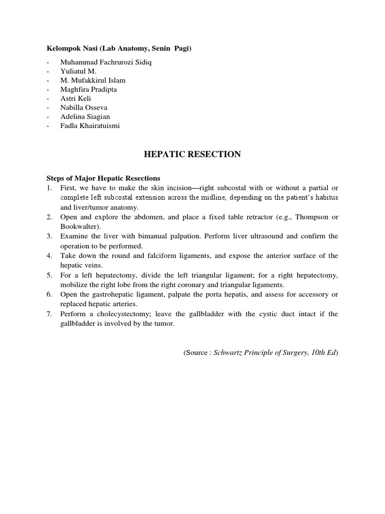 Major Hepatic Resection Steps Guide | PDF