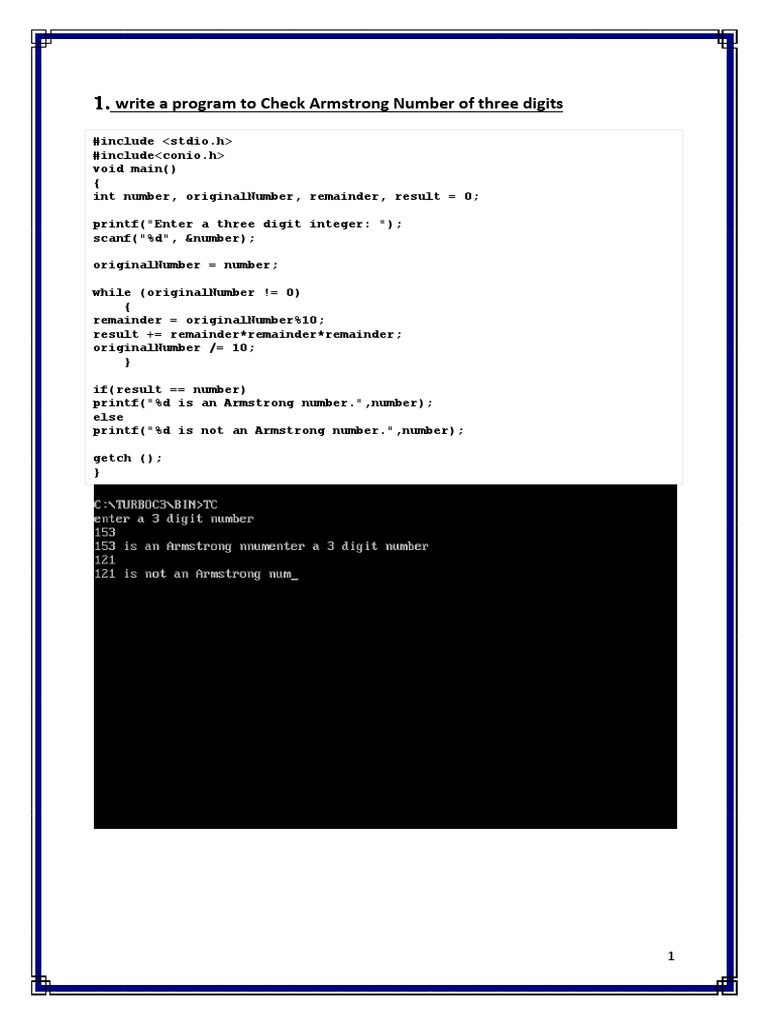 C Programs: Armstrong and More | PDF | Matrix (Mathematics) | Computer ...
