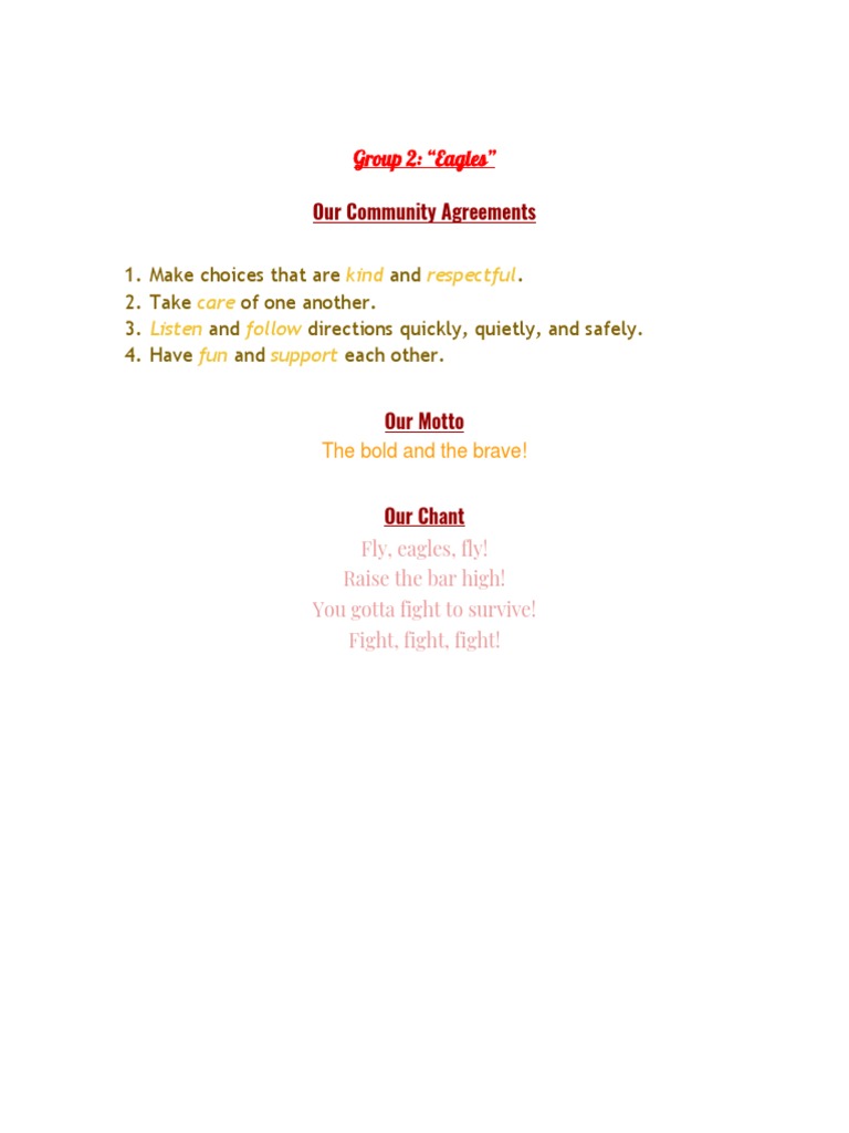 Eagles' CA, Chant, Motto PDF