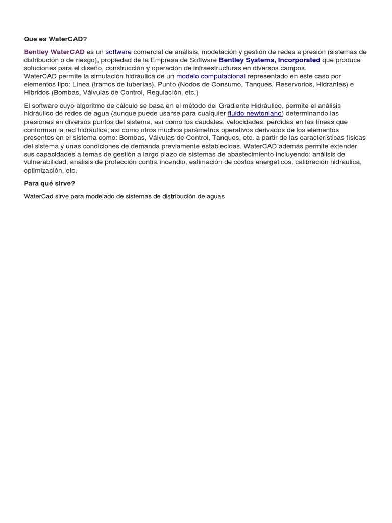 WaterCAD: Software para Modelado Hidráulico | PDF
