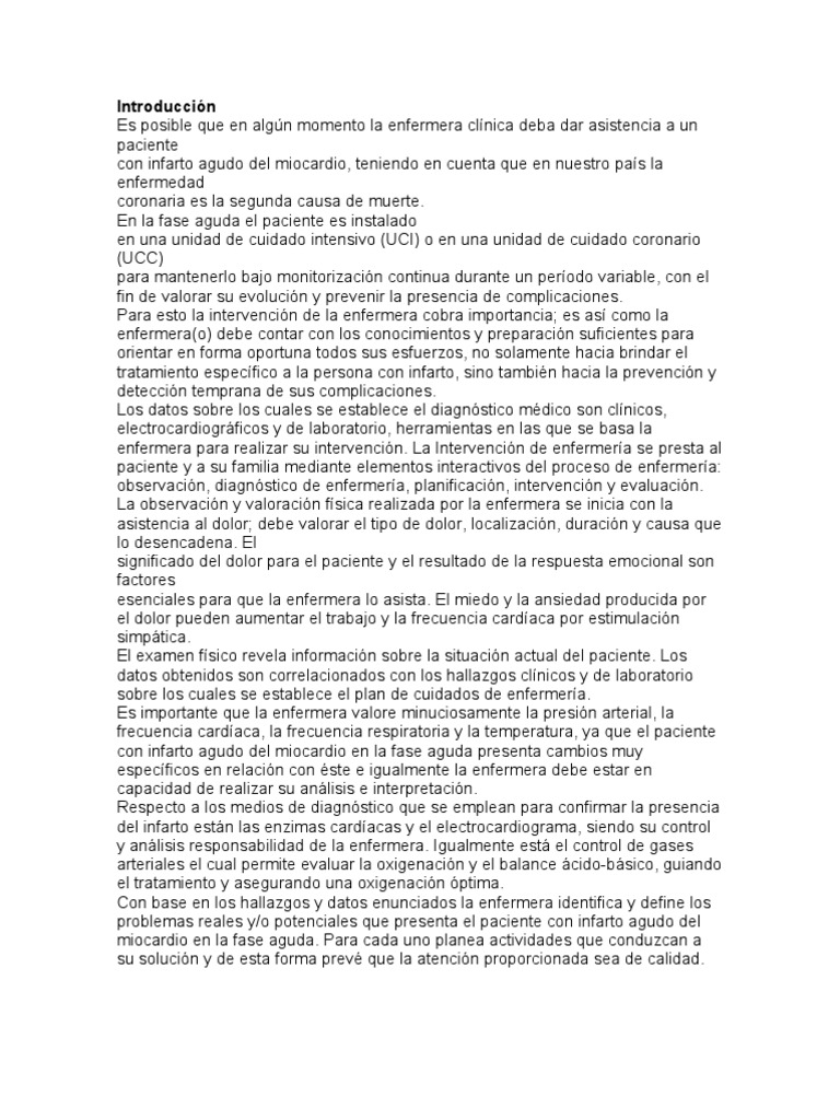 Cuidados de Enfermería en Infarto Agudo | PDF | Infarto de miocardio ...