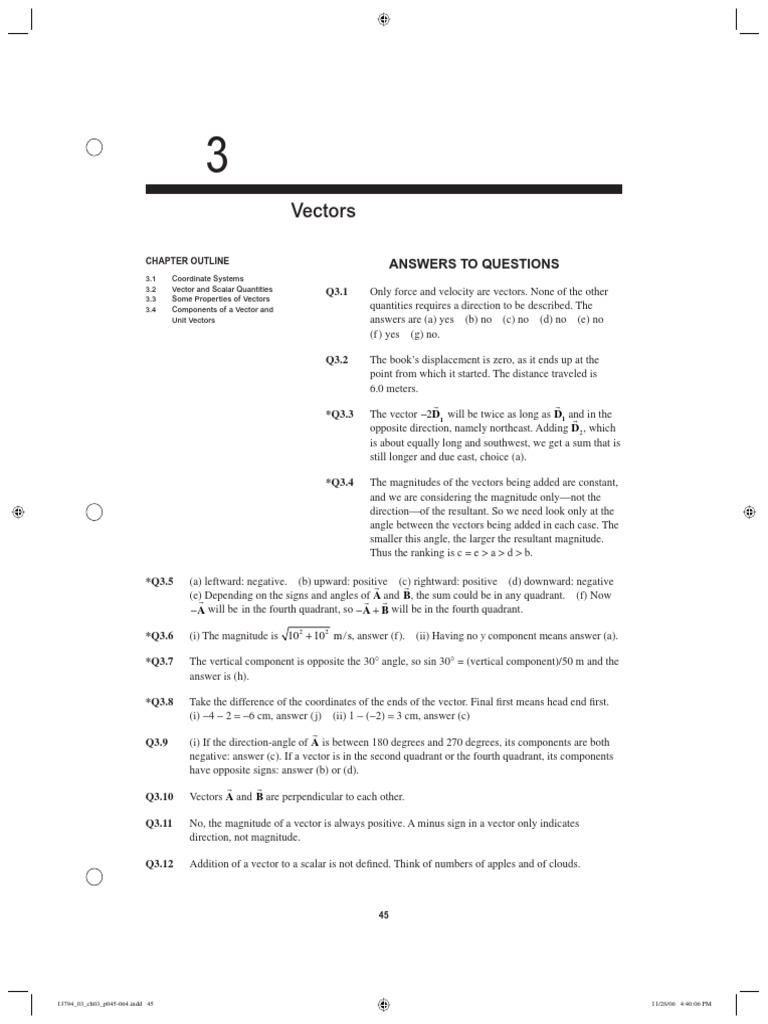 Vectors: Answers To Questions | PDF