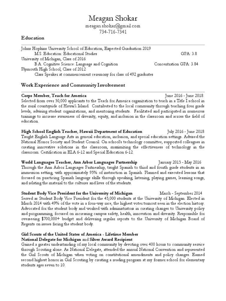 Resume MeaganShokar PDF University - 1702659007