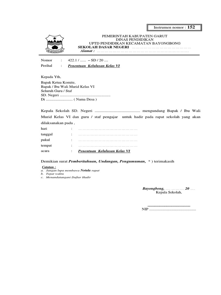 860 Koleksi Contoh Undangan Rapat Wali Murid Kelas 6 Gratis Terbaik