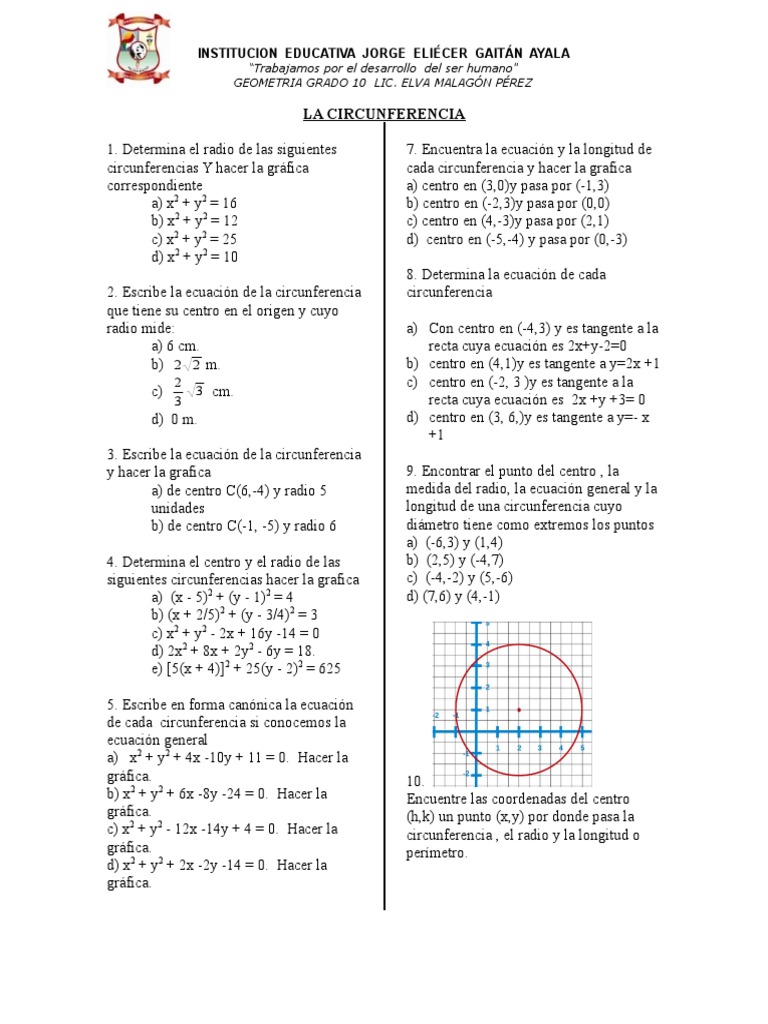Taller De Geom 10 Periodo 4 Circulo Topologia Diferencial