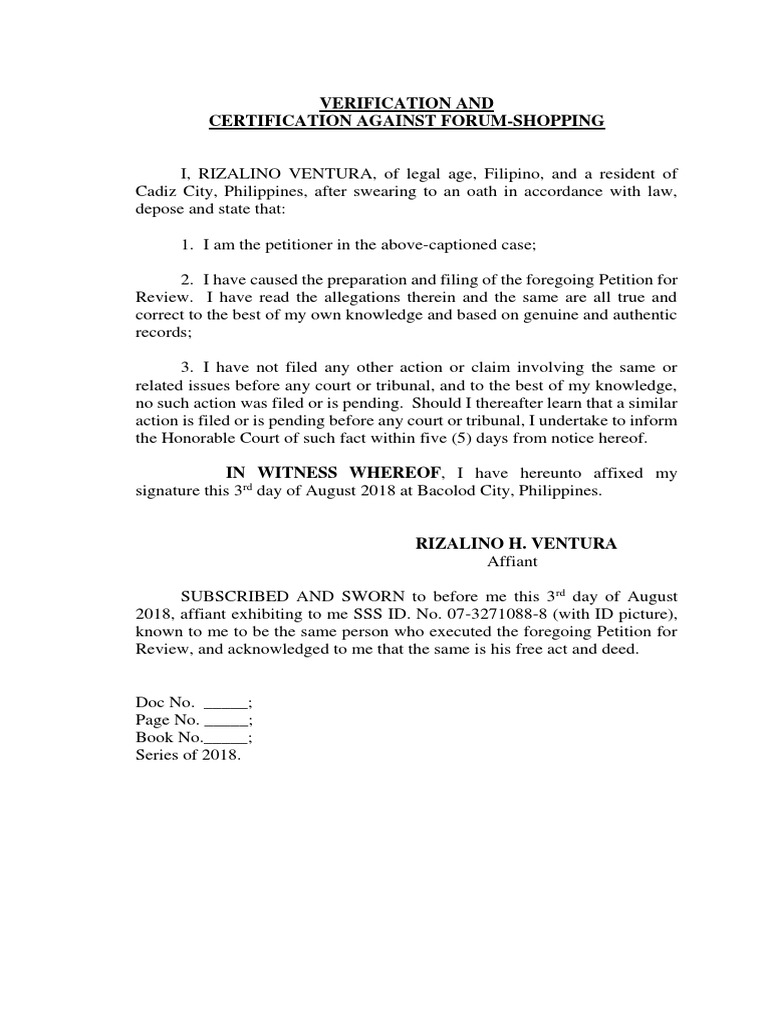Verification Against Forum-Shopping | PDF