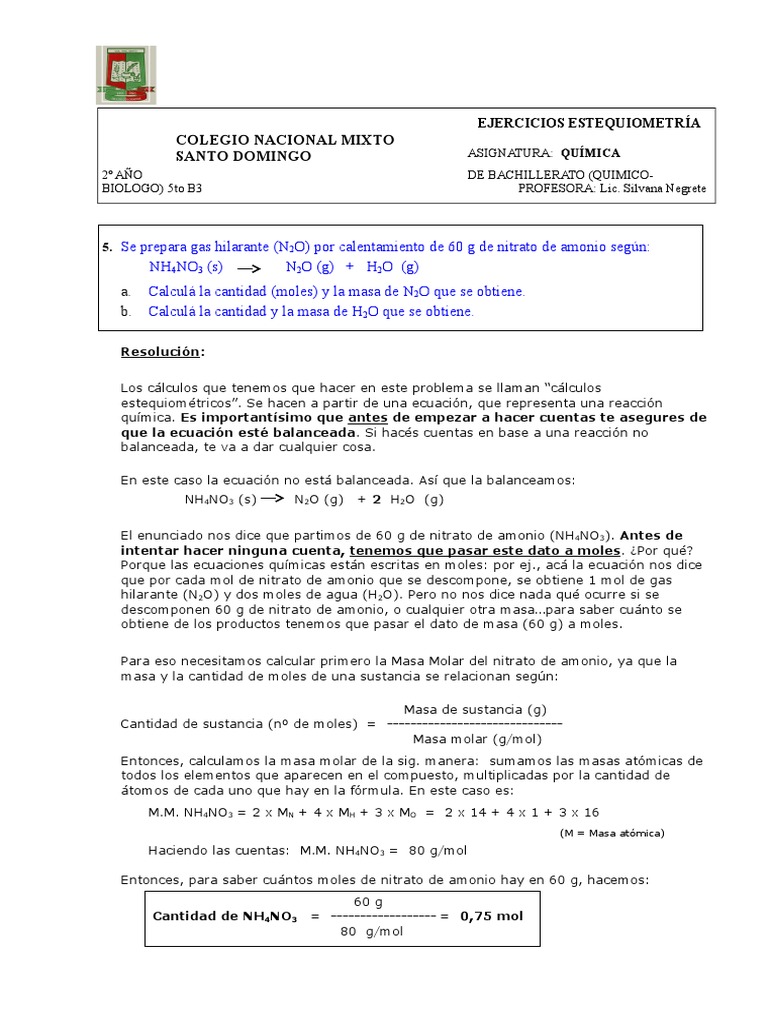 Ejercicios de Estequiometría Resueltos | PDF | Gases | Mole (Unidad)