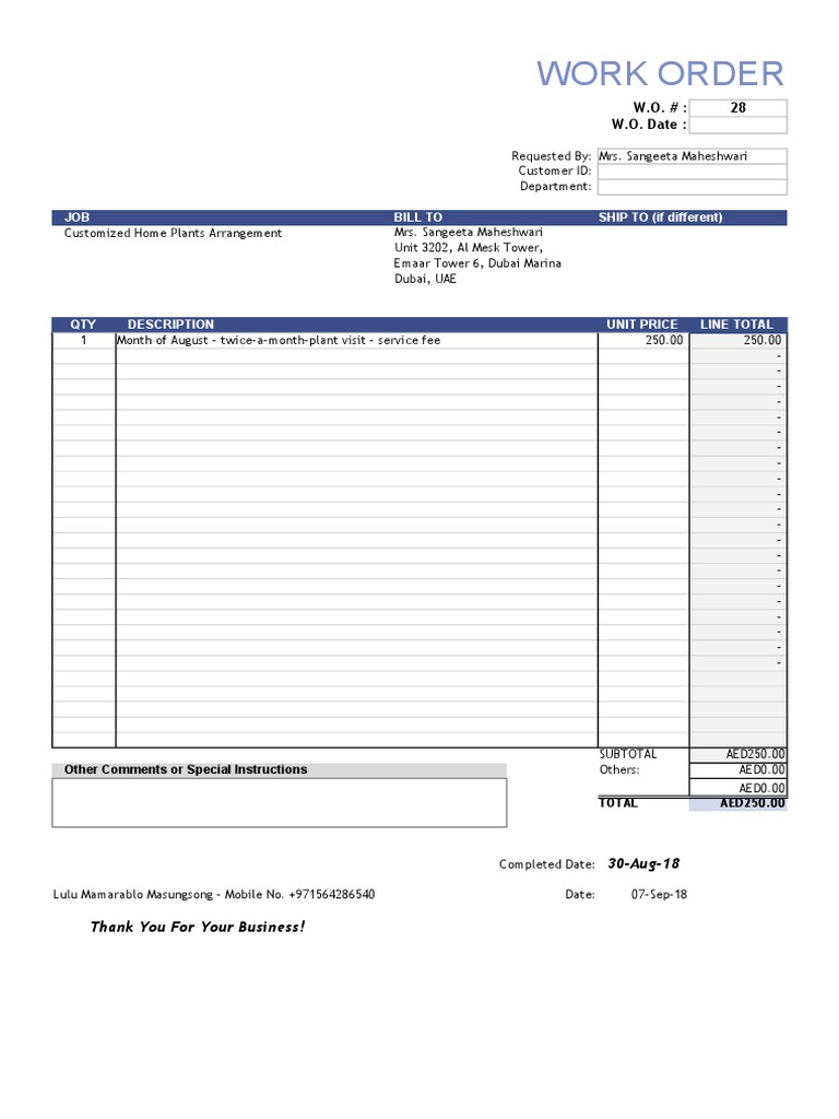 Work Order: JOB Bill To SHIP TO (If Different) | PDF | Botany | Plants