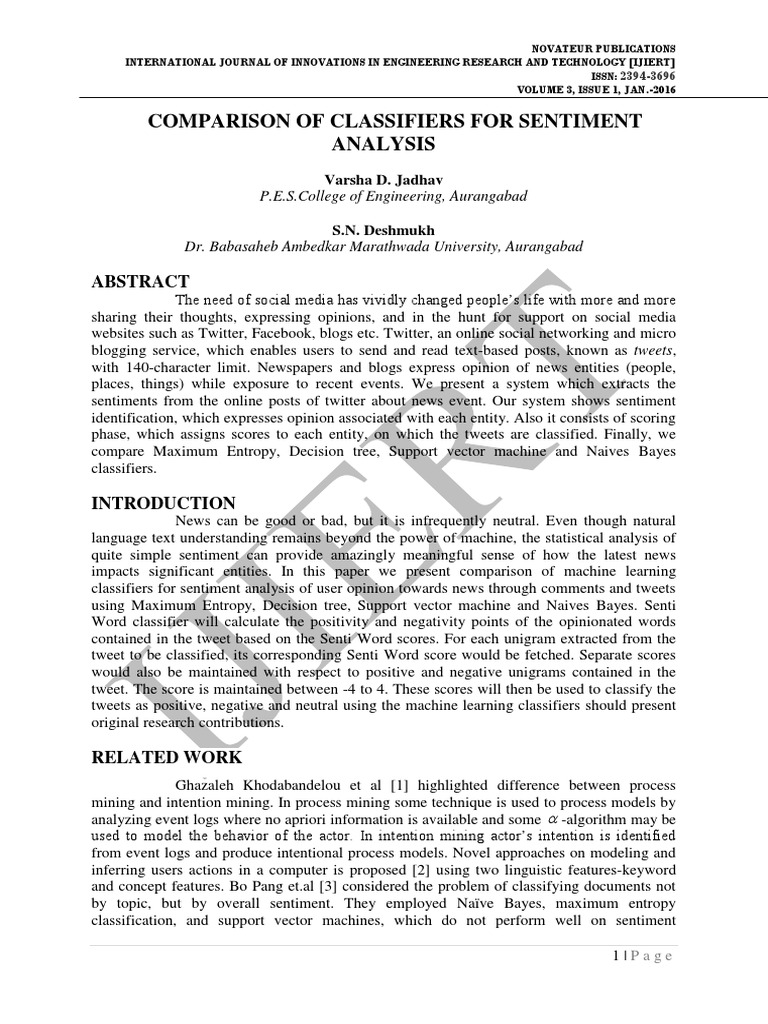 Comparison of Classifiers For Sentiment Analysis | PDF | Social Media ...