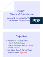 CS5371 Theory of Computation: Lecture 11: Computability Theory II (TM Variants, Church-Turing Thesis)