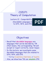 CS5371 Theory of Computation: Lecture 12: Computability III (Decidable Languages Relating To DFA, NFA, and CFG)