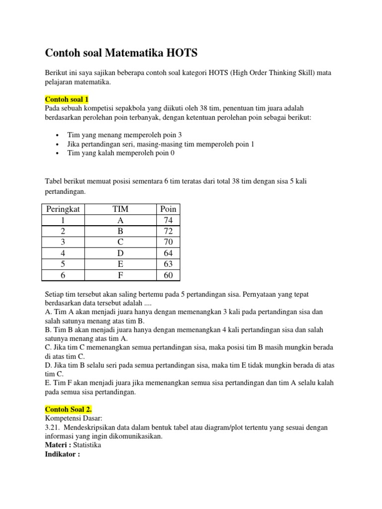 Contoh Soal Matematika Hots Pdf