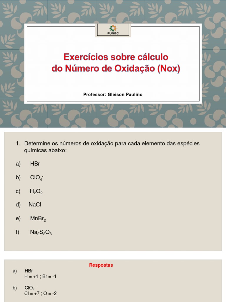 Cálculo Nox | Download grátis PDF | Carbono | Oxigênio