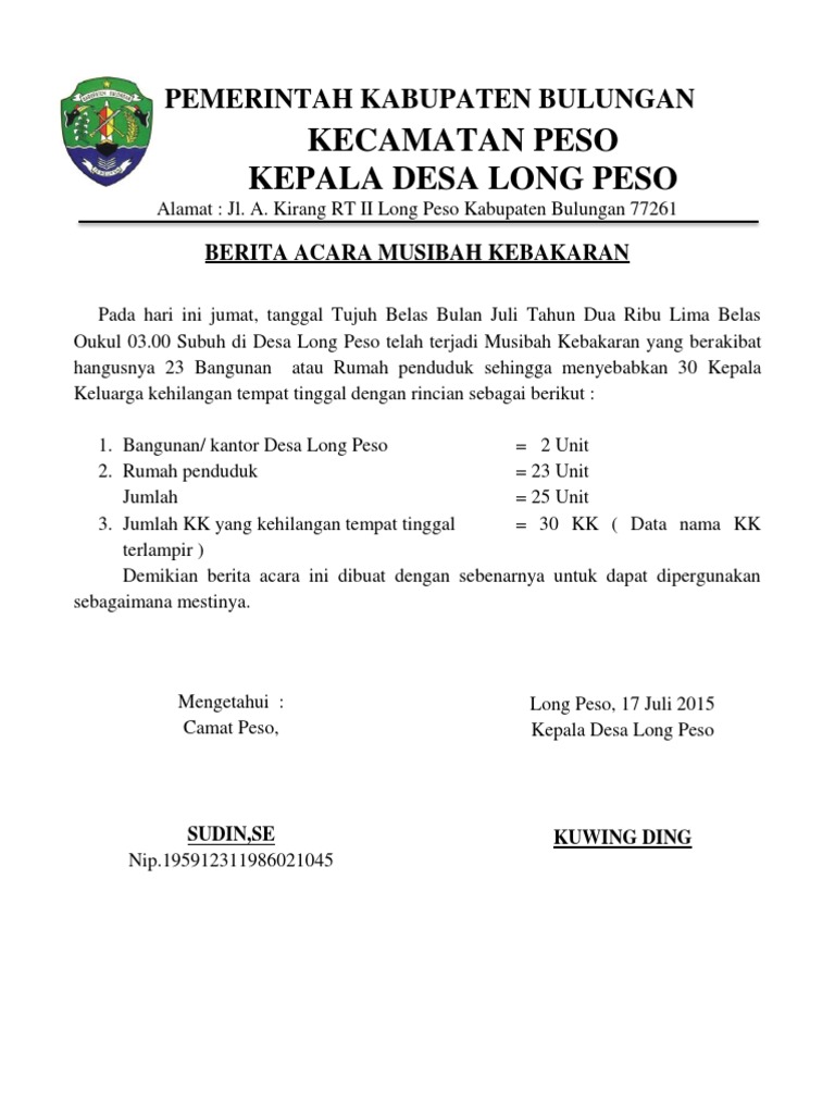 Kecamatan Peso Kepala Desa Long Peso Pemerintah Kabupaten Bulungan